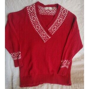 Rare 80s Vintage Venezia Red Nordic Ramie Cotton Sweater OSFA Hong Kong 80s